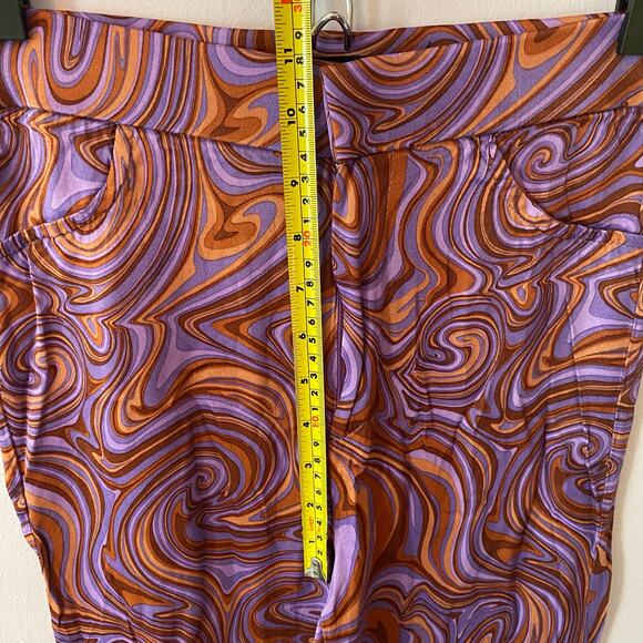 Zara Purple Orange Swirl 70s Retro Silky Straight Leg Pants Women's size Small - Picture 11 of 11